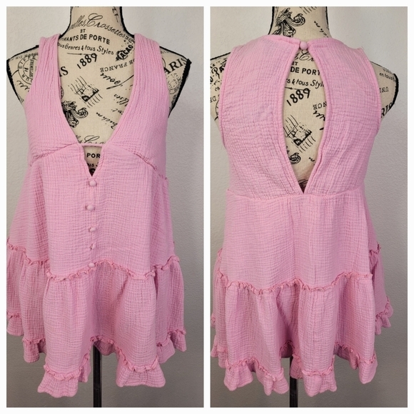 Princess Polly Dresses & Skirts - Princess Polly Mini Dress S, 2 Gauze Surplice Tiered Shapeless Babydoll Pink